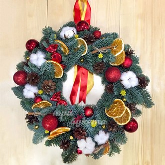 Венок декорированный хлопком Венок декорированный хлопком